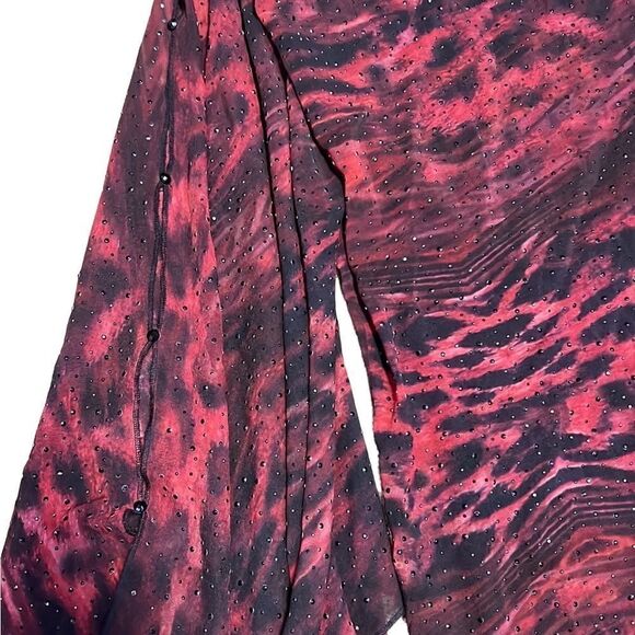 Grayse Women’s XS Elegant One Shoulder Sleeve Red & Black Evening Blouse Shirt - Picture 2 of 10